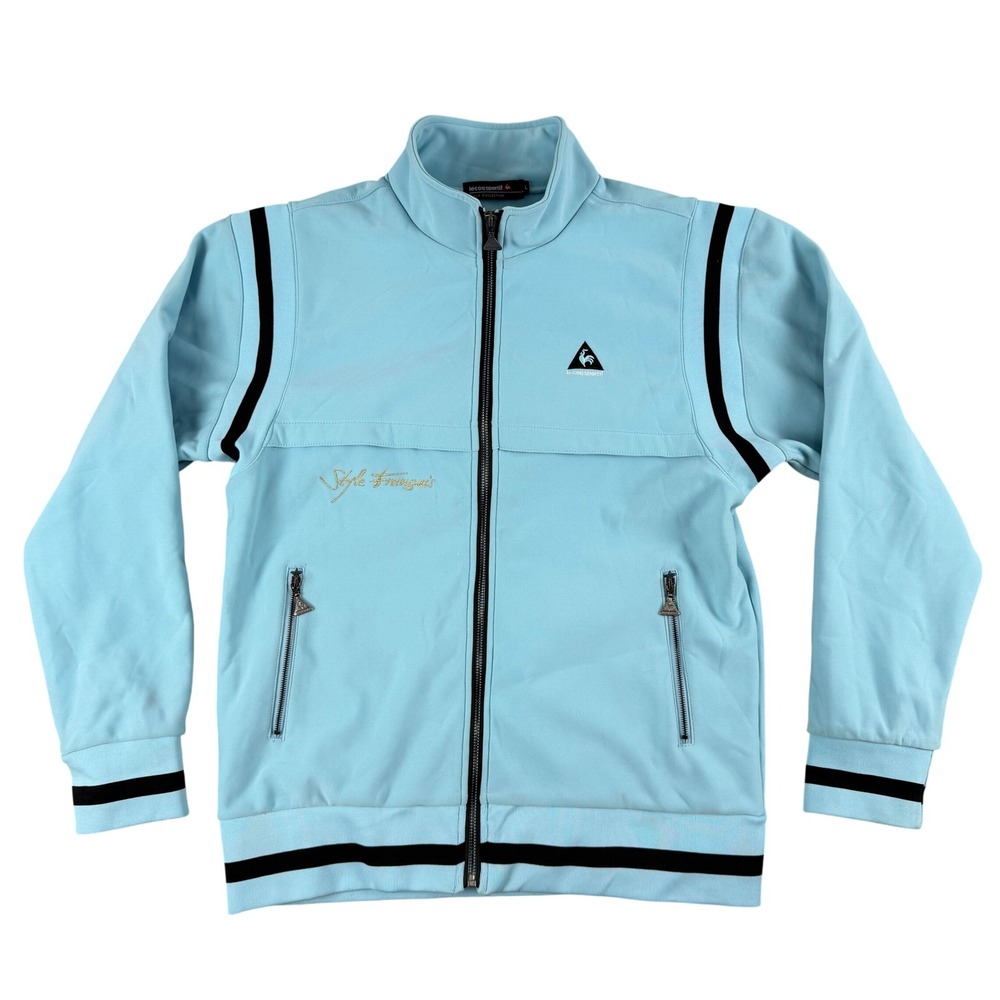 Le Coq Sportif Jacket Mens L Blue Black‎ Full Zip Track Athletic Style Francais